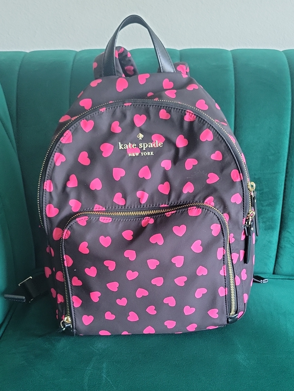 kate spade Pink Heart Print Black Backpack